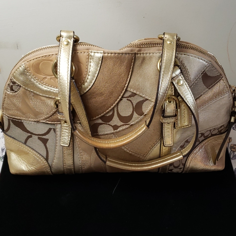 Vtg. Metallic gold Coach patchwork bag